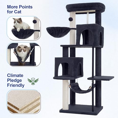 Gitelsnour Cat Tree Tower with Sturdy Steel Tube for Indoor Cats GCT014G - color: Smoky gray, size: 51.2 inches