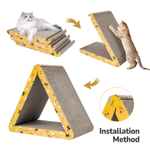 Cat Scratcher, Cat Scratching Board - Foldable Triangle 6-Sided Cardboard - color: Orange