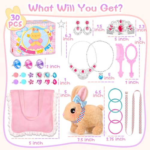 CatchCute Interactive Hopping Bunny Plush with Princess Jewelry Set