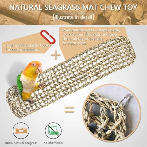 Bird Seagrass Mat 30 x 7 Inch Parrot Natural Seagrass Woven Net Hammock Parakeet Climbing Rope Ladder Mat Chew Toys Cage Accessories for Pigeon Macaw Cockatiel Conure Cockatoo Rat Bearded Dragon - size: 1Pc 30" × 7"