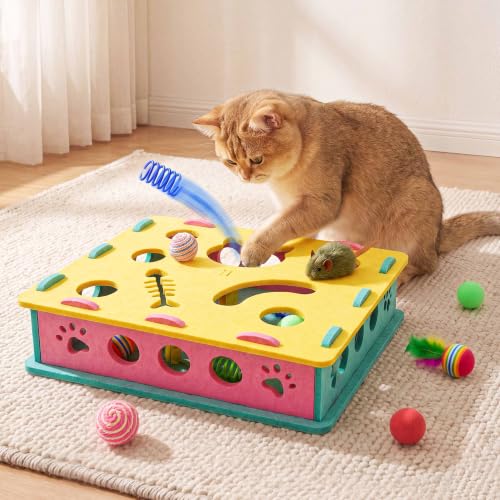 21 Pcs Interactive Cat Toys for Indoor Cats, Cat Puzzle Box with Rechargeable Automatic Ball, Hanging Toy, Plush Mice and Balls 3-in-1 Kitten Toys for Indoor Bored Kittens - style: Modern (only puzzle box)