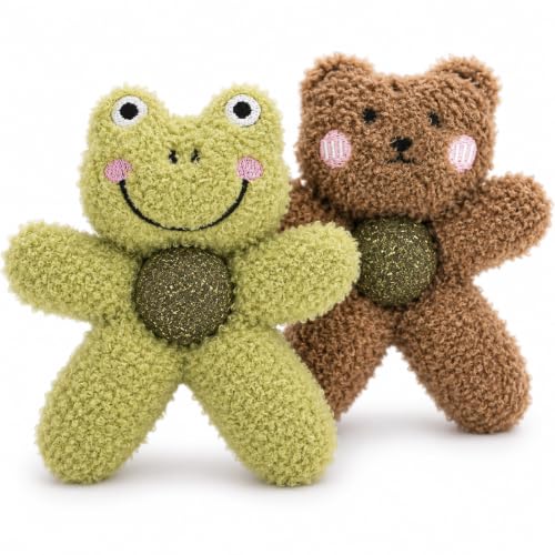 Cat Toys with Catnip Kitten Chew Bite Supplies Boredom Relief Fluffy Kitty Teeth Cleaning Chewing Cat Lovers Interactive Plush Gift (Frog&Bear) - color: Frog&Bear