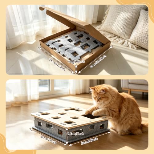 Wooden Felt Cat Slow Feeder Puzzle Box