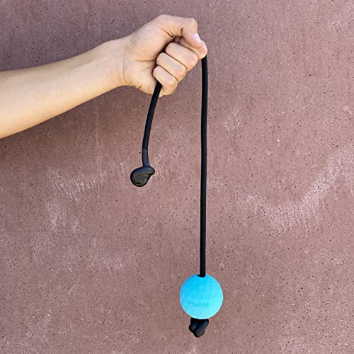 K9 Ops Dog Ball on a Rope Moki Tug Toy - Solid Rubber Fetch Training Reward - Large Dogs Durable Indestructible Chewers Pitbull Dobermann Rottweiler Shepherd (Lagoon Blue - Black Rope) - color: Lagoon Blue, size: LG/XL