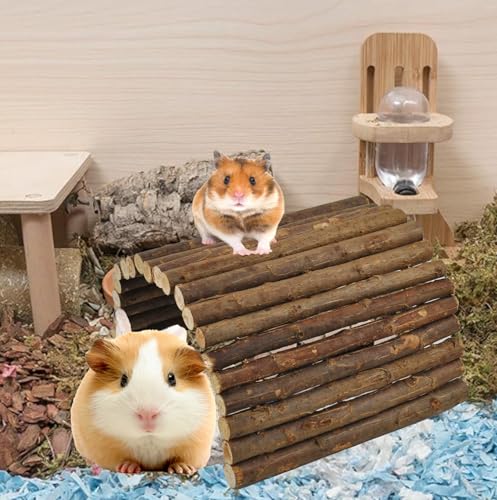 kathson Wooden Hamster Bridge,Guinea Pig Wood Ladder Bendable Tunnel Hideout Hut Small Animal Climbing Toys for Ferret Hedgehog Chinchilla Mice Rat Gerbil Baby Rabbit(15.7 x 6.0 in) - size: M (15.7 x 6.0 inches)