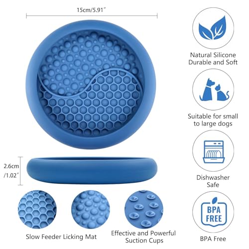 Dog Lick Bowl, Non-Slip Lick Mat Slow Feeder for Dogs & Cats - color: Dark Blue, size: Small