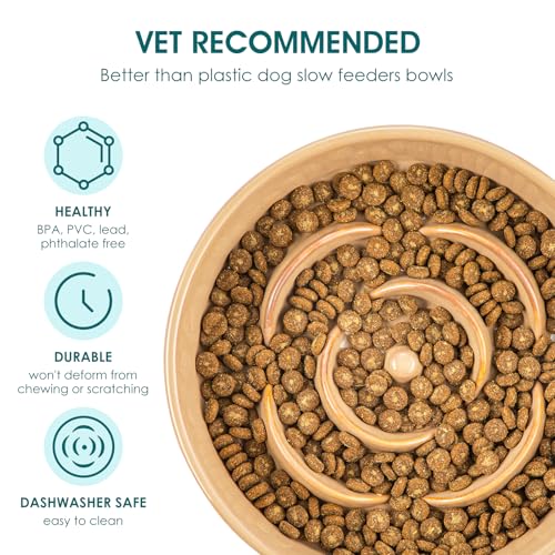 vancasso Ceramic Slow Feeder Dog Bowl, 1.5 Cup Puzzle Dish for Medium Breed - color: Khaki, size: M - 1.5 Cups