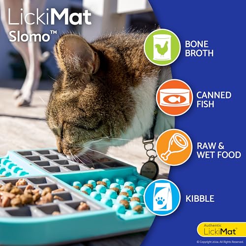 LickiMat Slomo, Cat Slow Feeder Lick Mat, Boredom Anxiety Reducer; Perfect for Food, Treats, Yogurt, or Peanut Butter. Fun Alternative to a Slow Feed Cat Bowl or Dish, Purple - color: Purple