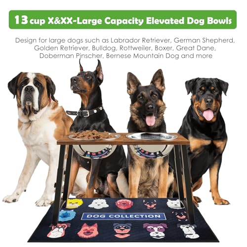 Elevated Dog Bowls for Large Extra Large Dogs with Mat, 4 Height Adjustable, 2 Stainless Steel Dog Bowls 3000ml,101oz - color: H:11.8-18.8", 101oz Bowls & Mat