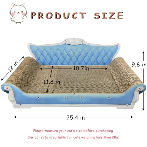 Luxury Cardboard Cat Scratcher Sofa Bed, Couch Shaped Scratching Board, Scratch Lounge with Catnip Toy, Cat Scratcher for Indoor Cats Large Blue 25.4"x12" - color: Blue Sofa