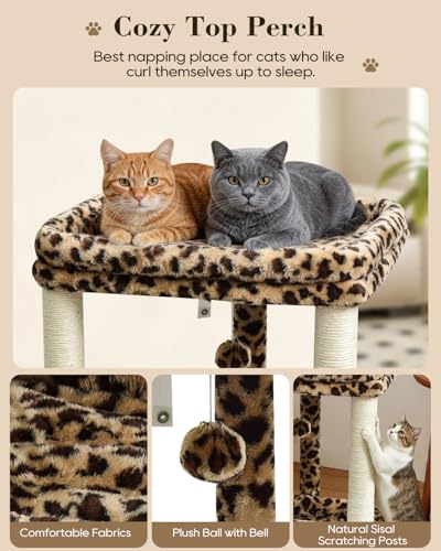 SYANDLVY Leopard Print Cat Tree with 2 Levels Perch Platforms for Kittens - color: Leopard