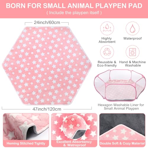 VitalCozy Guinea Pig Playpen with Mat Small Animal, Pink, Star - color: Pink