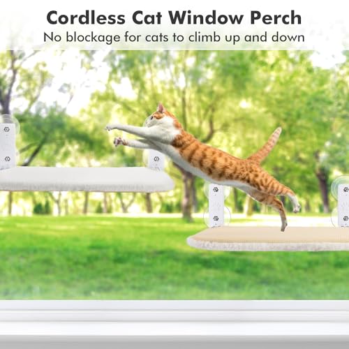 AMOSIJOY Foldable Cat Window Perch with Metal Frame, M White - color: White, size: Medium