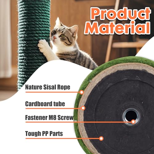PowerKing Natural Sisal Replacement Scratching Post, 4 Pieces M8 Cat Scratch Post Refill Pole Parts for Refurbishment, White, Include Screws (Green-15.7''+15.7''+7.87''+7.87'') - color: Green, size: 15.7''+15.7''+7.87''+7.87'' (2.67''Thick)