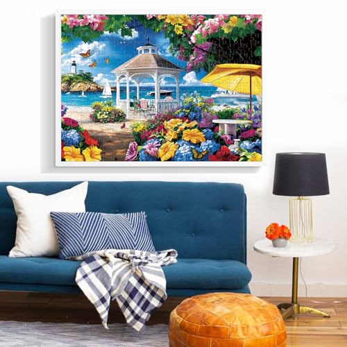 300 Piece Puzzle for Adults Kids,Ocean Beach Garden Landscape Jigsaw Puzzle - color: Ocean Beach