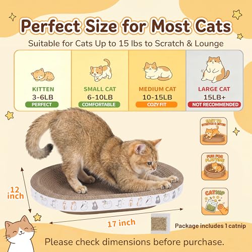 PatiencET Oval Cat Scratcher Bed for Indoor Cats with Catnip - size: Oval Narrow - 1 Pack