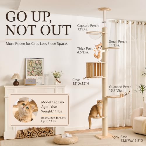 Floor to Ceiling Cat Tree, Adjustable 7.9-9.9 ft Tension Cat Tower - color: 94.1-118.9"-1 Hideway