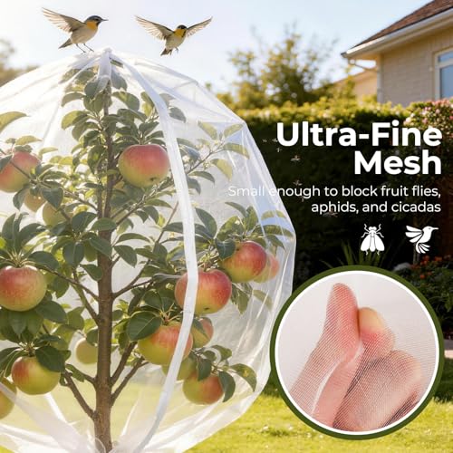 Fruit Tree Netting Cover with Zipper & Drawstring, 2 Packs 10ft x 10ft Insect Bird Barrier Netting for Garden Protection, Ultra Fine Mesh Garden Netting Pest Barrier, Extra Large - size: 10 x 10 ft(2 Packs)