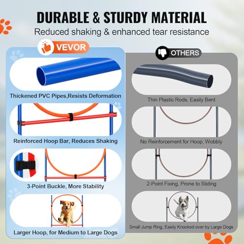 VEVOR Dog Agility Training Equipment, Dog Agility Course Backyard Set with Adjustable High Hurdles,Weave Poles,Jump Ring,Square Pause Box,Whistle,Foldable Bowl, Obstacle Course Kit with Storage Bag - size: 6 Pcs Set