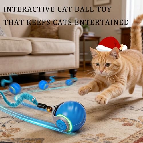2 Pack Interactive Cat Toy Ball,Indoor Automatic Cat Toys with 8 Replaceable Worm and Feather Tails for Chasing,Rechargeable Enrichment Toys for Cats to Keep Them Busy,Orange + Blue - color: Orange + Blue, size: 2-Pack