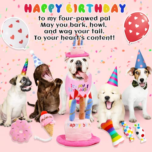 lilfrd 9Pcs Pink Dog Birthday Toy Set, Squeaky Hat Bandana Gift for Dogs - style: Pink Birthday Pack