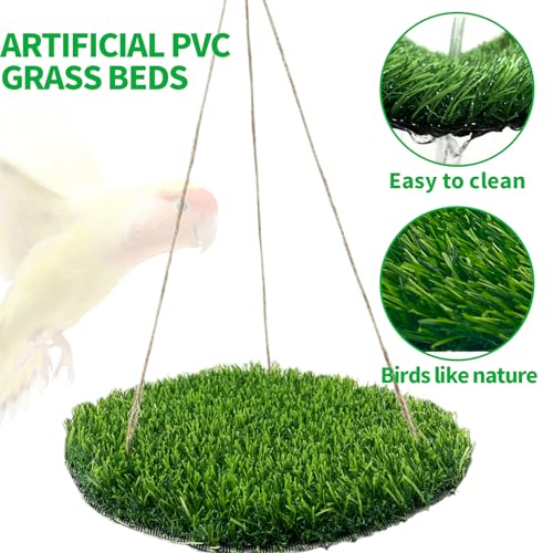 FlidRunest Large Bird Foraging Mat Toys, Natural Bird Grass Hammock Swing Toy with Hooks, Climbing Perch Hanging Toy for Parakeets, Parrot, Cockatiels, Bearded Dragon, Snake - color: Green