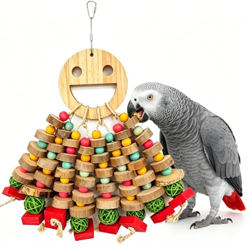Large Bird Toys for Parrots Toys Natural Colored Wooden Bird Cages Chew Accessories for Macaws, Cockatoos, African Grey, and Amazon Parrots (Colorful Round Discs) - color: Colorful Round Discs