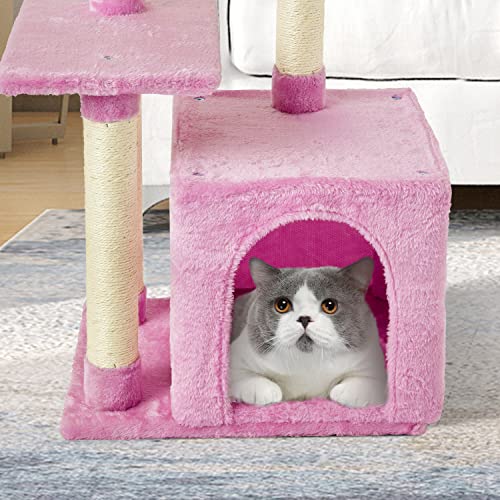 Cute Cat Tree Kitten Cat Tower Condo Cat Furniture Sisal Scratching Posts P - color: Pink