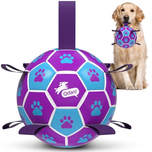 QDAN Dog Toy Soccer Ball, Durable Dog Balls for 30-90 lbs Small Medium Dogs - color: Blue Pruple, size: Large Size 3 (8 Inch)