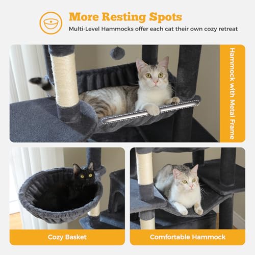 MUTTROS 81" Heavy Duty Cat Tree for Large Cats, Tall Cat Tower, Dark Gray - color: Dark Grey, size: 81in