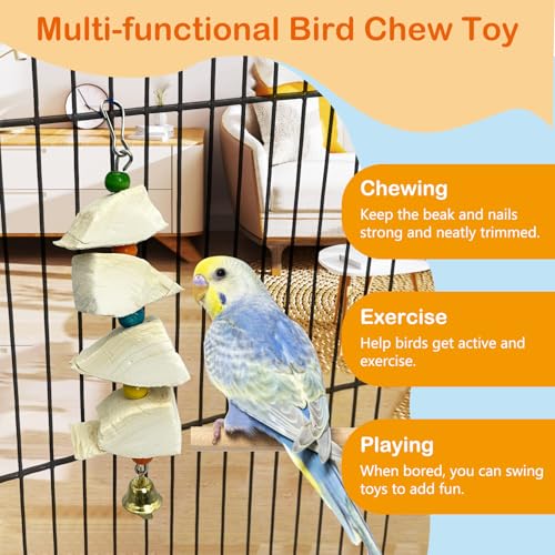 3 Pack Bird Chewing Toy Cuttlebone Parrot Toy with Bell - size: 4 Blocky