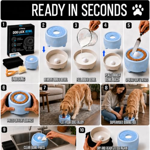 2-Pack Petsy Dog Lick Bowl Slow Feeder with Rolling Ball (Blue) - color: 2-Pack Blue