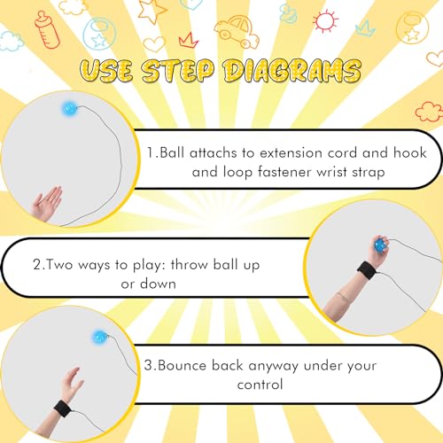 Jerify 24 Pieces Light up Bouncy Balls Wrist Balls on String Flashing Toys