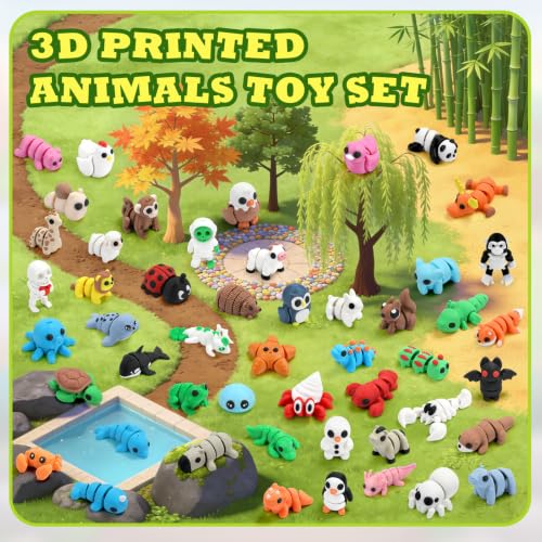 SCIONE 50 Pack 3D Printed Animals, Cute Desk Decor for Kids - style: 50 Pcs Animals