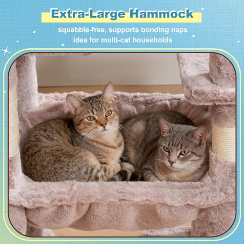 Hey-brother Cat Tree Tower with 3 Condos, Step Climbing Pathway MPJ081MU - color: Muchroom, size: 74.8 inches