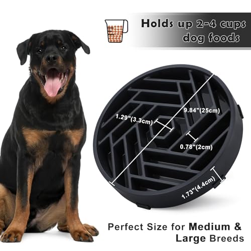 TOBYTO Slow Feeder Dog Bowls Large Medium Breed,Anti-Choking Slow Eating Dog Food Bowl,Non Slip Pet Slower Food Feeding Bowls Large Puzzle Slow Feeder Bloat Stop Maze Dog Dishes,Black - color: Black