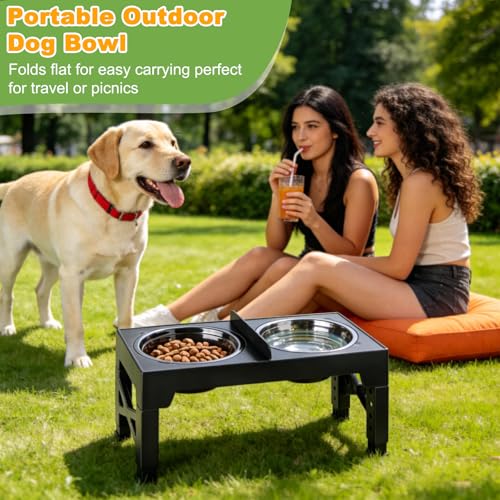 4-in-1 Elevated Dog Bowl Stand with Slow Feeder, 5 Adjustable Heights