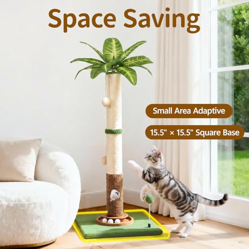 35" Tall Palm Tree Cat Scratching Post Vertical for Indoor Cats - color: Light Green, size: 35 in