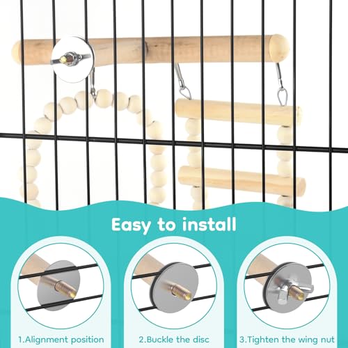 DBNESS 5in1 Bird Toys, Birdie Perches Platform Swing with Stainless Steel Feeding Cup Climbing Ladder, Wooden Play Gym for Cockatiels Lovebirds Budgies Pacific Parrotlets Finch Canaries - size: 5 in 1
