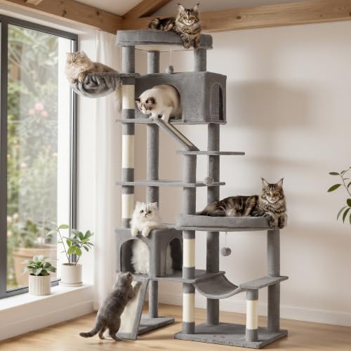 Feandrea Large Cat Tree, 79.5" Tall Sturdy Cat Tower for Indoor, Dove Gray - color: Dove Gray, size: 41.3"L x 17.7"W x 79.5"H