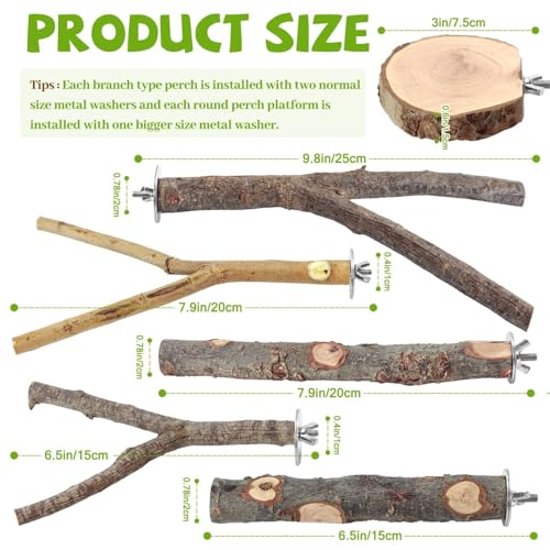 12 Pcs Natural Wood Bird Perch Stand & Platform Set for Cages - size: Deluxe Playground Set - 12PCS