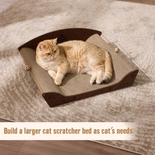 ZOMISIA 26'' Cardboard Cat Scratcher Bed for Indoor Cats, 2PCS, Brown - color: 2PCS-Brown