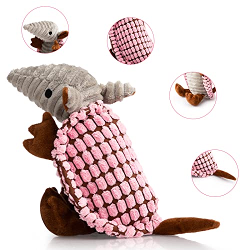 Hollypet Armadillo Squeaky Puppy Dog Toys for Small Medium Dogs, 8" - color: Pink, size: 8 IN