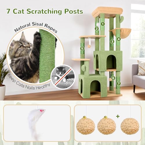 Globlazer Heavy Duty Cactus Cat Trees for Big Cats Maine Coon, F61, Green - color: Cactus, size: 61inch