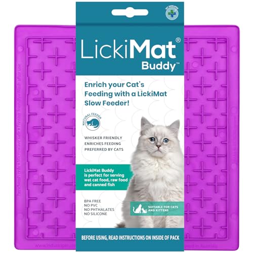 LickiMat Classic Buddy, Cat Slow Feeder Lick Mat, Boredom Anxiety Reducer; Perfect for Food, Treats, Yogurt, or Peanut Butter. Fun Alternative to a Slow Feed Cat Bowl or Dish, Purple - color: Purple