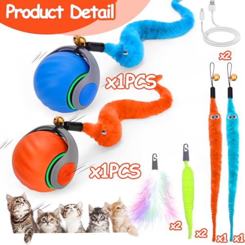 2PCS Interactive Cat Toy Ball, Rechargeable Cat Toys for Indoor Cats - color: blue+orange