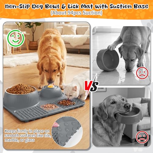 Dog Lick Bowl with Rolling Ball for Liquid and Thick Treat - color: Gray