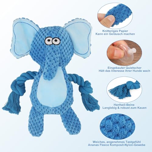 Dog Toys, Dog Squeaker Toys with Crinkle Paper (Blue Elephant) - color: Blue Elephant