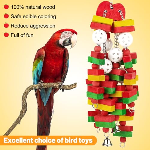GPY Bird Toys for Parakeets, 22in Multi-Color Large Bird Toys for Parrots - color: red parrot toy