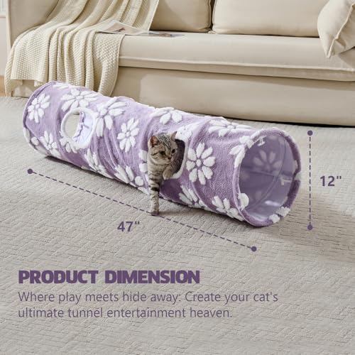Straight Cat Tunnel for Indoor Cats 47"x12", Purple Flower - color: Purple Flower, size: Straight